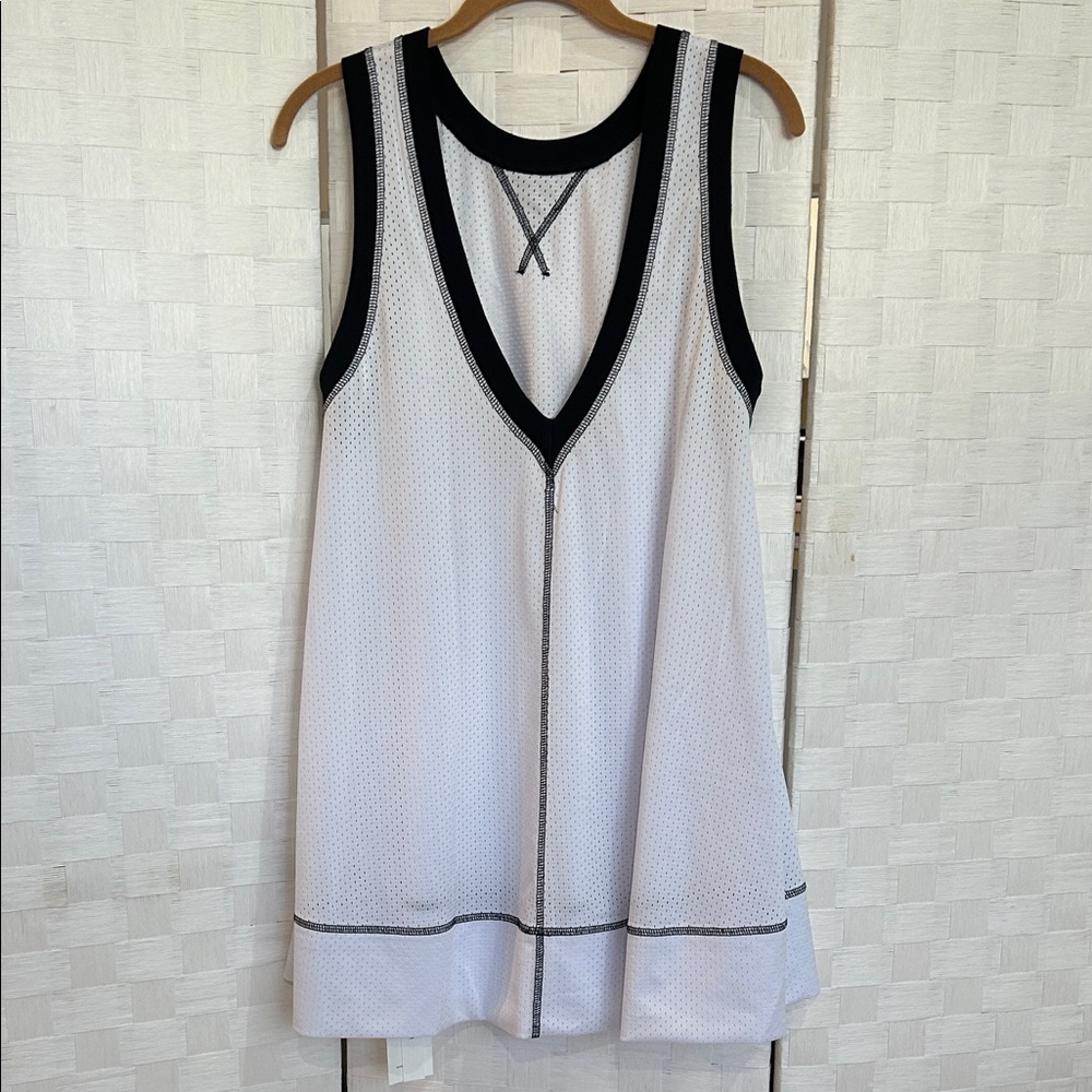Sleeveless White Mini Dress with Black Trim